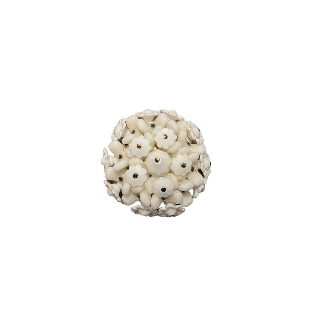 Vintage White Glass Beaded Flower Brooch